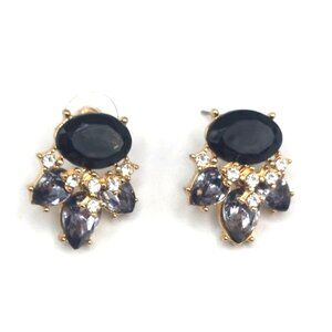 Black & Gold Rhinestone Floral Cluster Stud Earrings